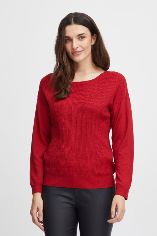 Fransa Chimma Knitted Glitter Sweater - Red