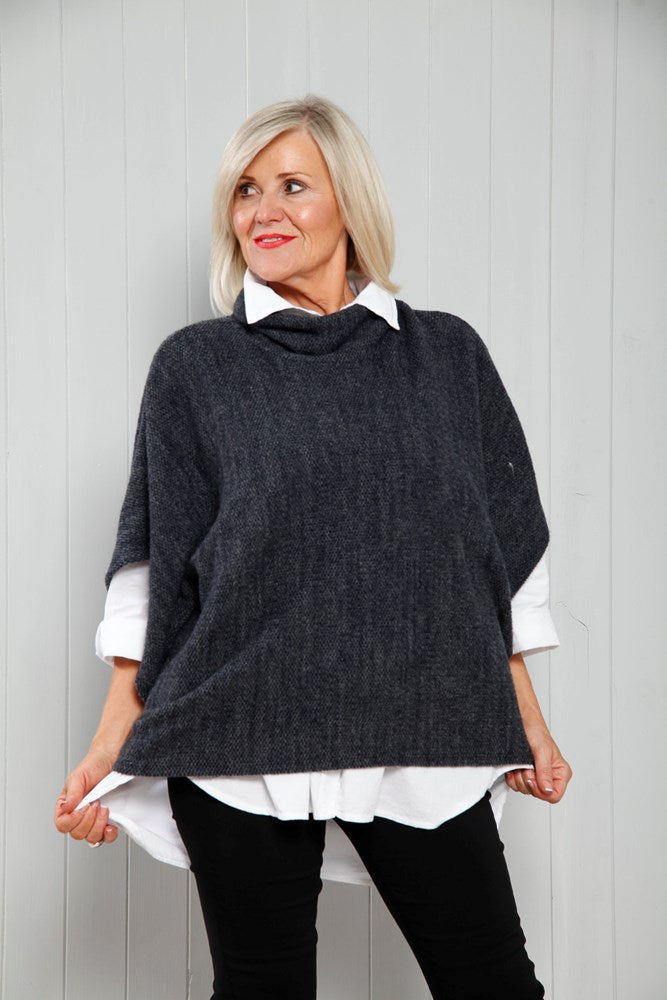 Goose Island Italian Knitted Poncho Top - Navy