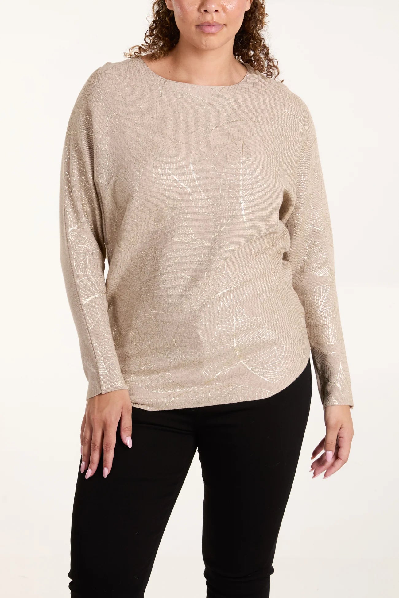 Italian Foil Leaf Sparkle Sweater - Beige