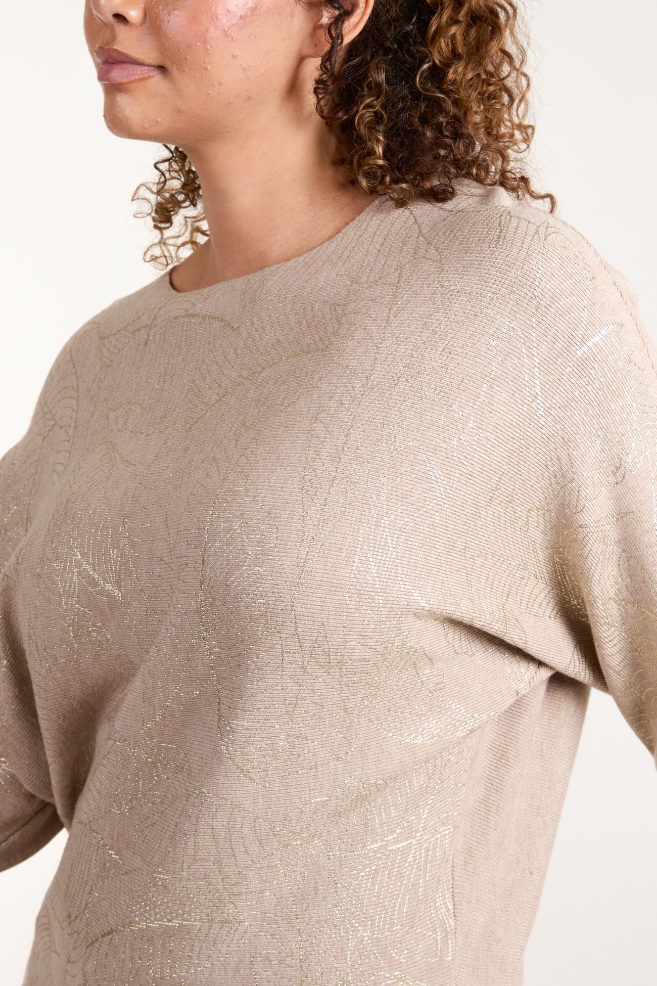 Italian Foil Leaf Sparkle Sweater - Beige