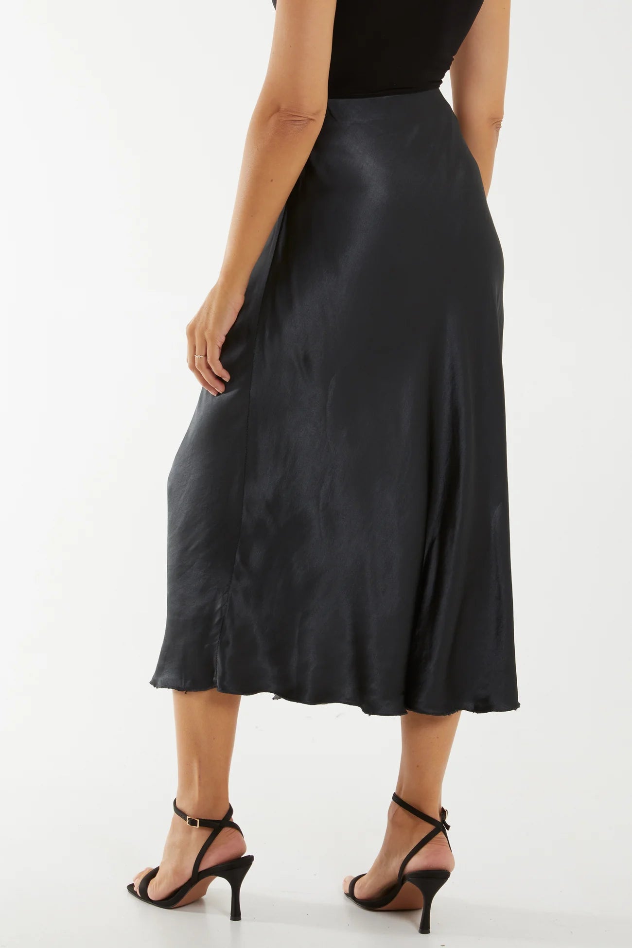 Italian One Size Satin Midi Skirt - Charcoal