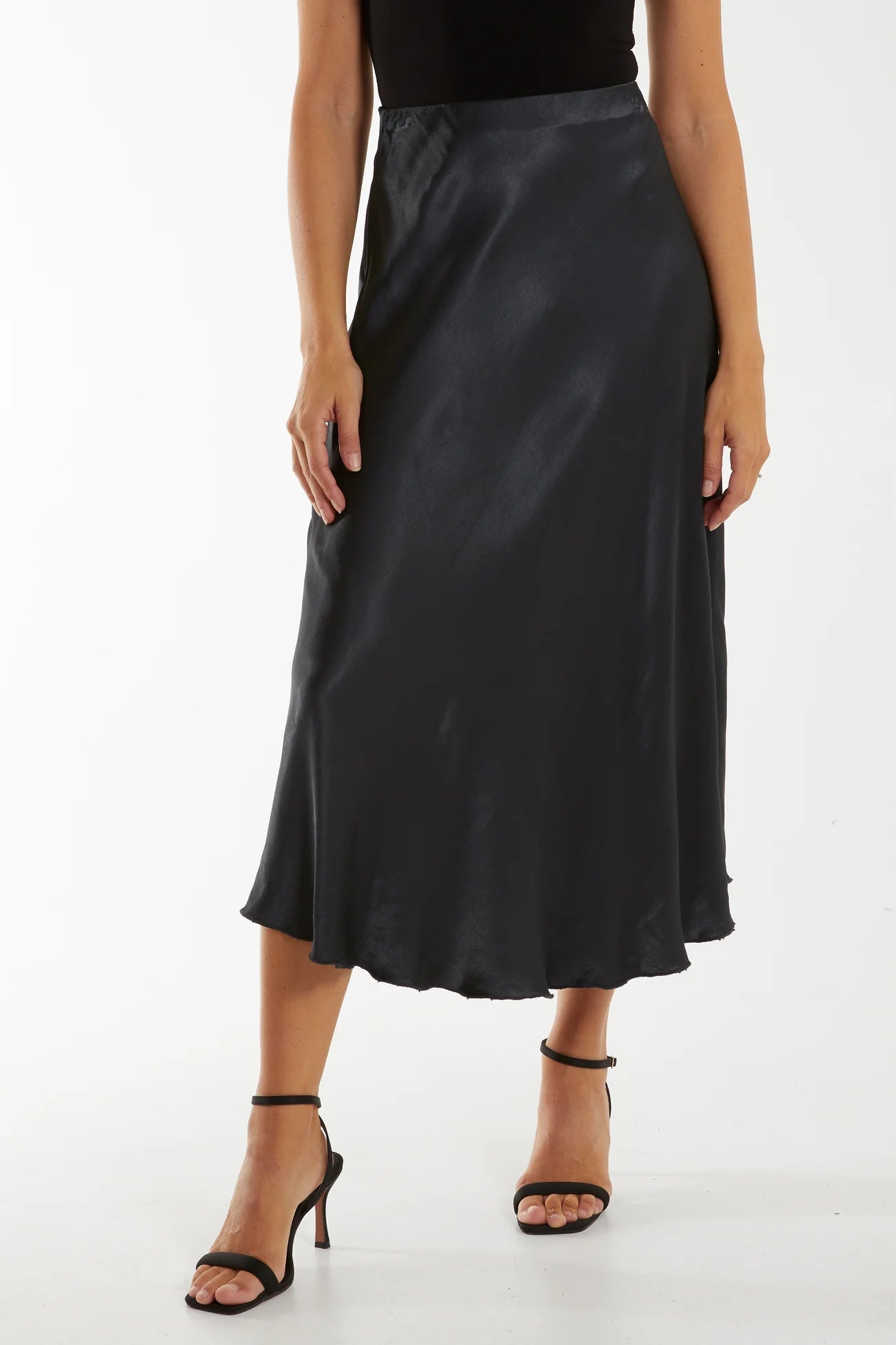 Italian One Size Satin Midi Skirt - Charcoal