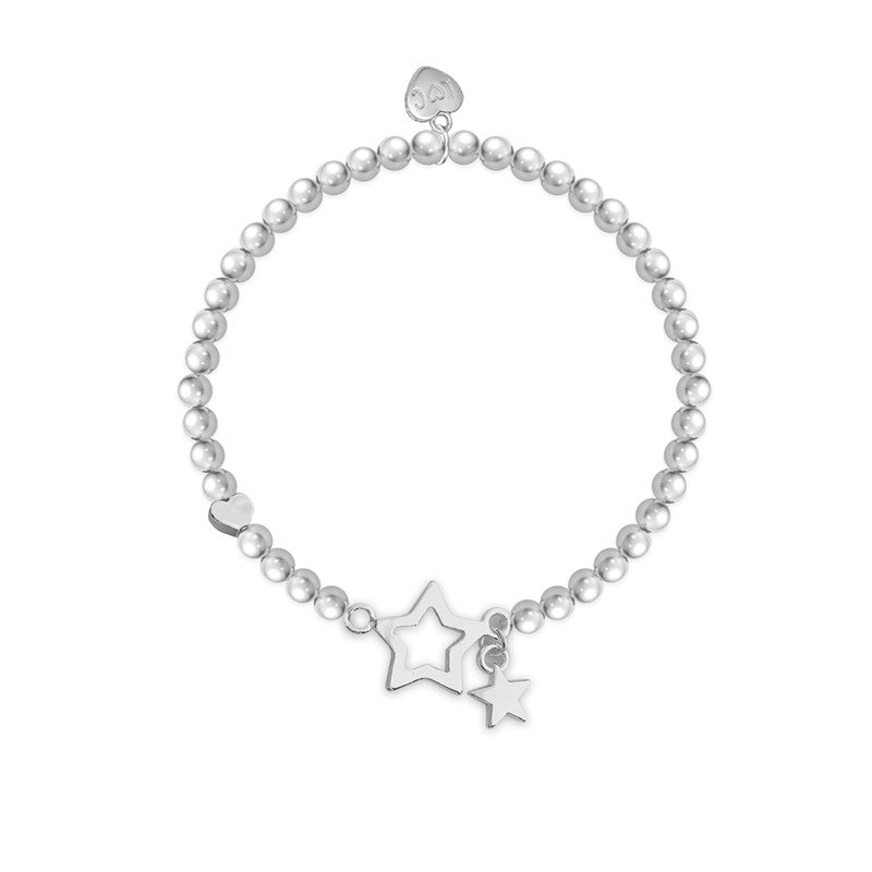 Life Charms Silver Plated Beaded Stretch Bracelet with Embedded Twin Hearts  - Super Sister