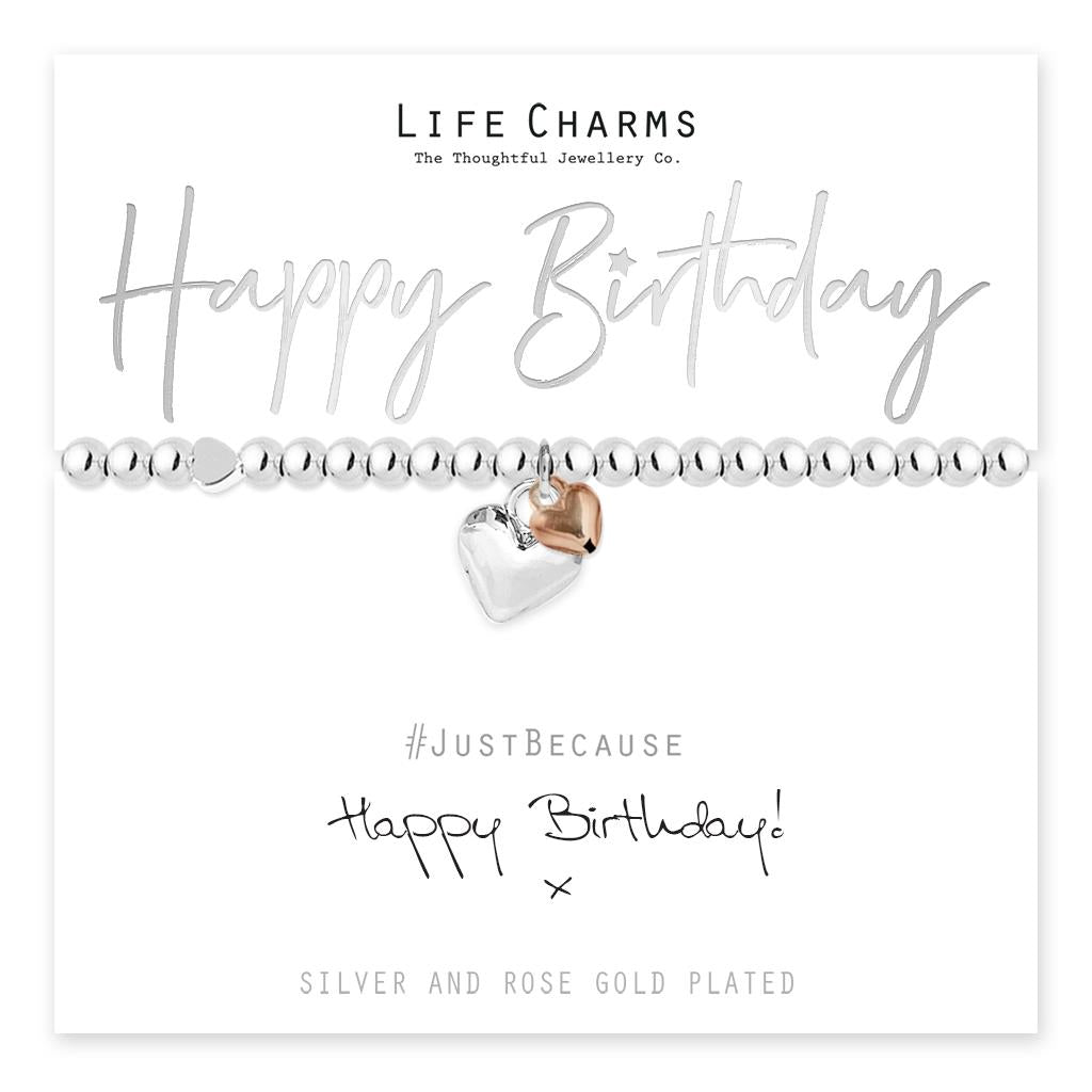 Life Charms Silver Plated Stretch Bracelet with Heart Charm - Happy Birthday