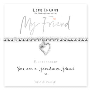 Life Charms Silver Plated Beaded Stretch Bracelet with Open Heart Charm - My Friend