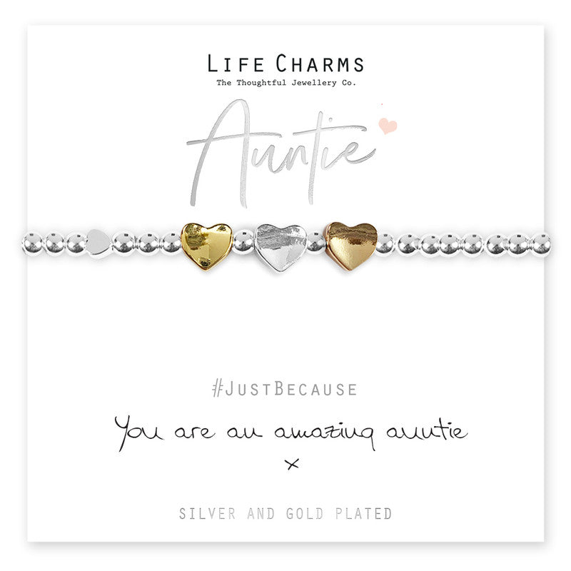 Life Charms Silver Plated Stretch Bracelet with Hearts - Amazing Aunty