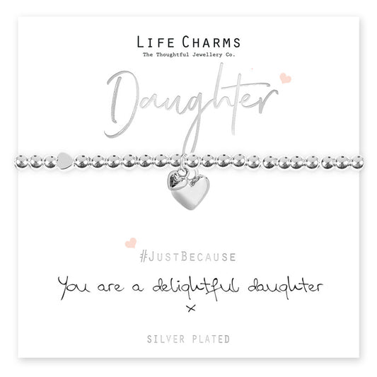 Life Charms Silver Plated Stretch Bracelet with Heart Charm - Delightful Daughter