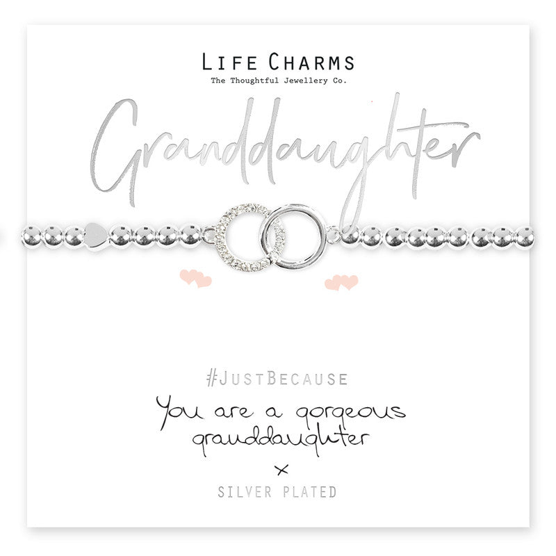 Life Charms Silver Plated Stretch Bracelet with Linked Circles - Gorgeous Granddaughter