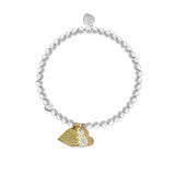 Life Charms Silver Plated Beaded Stretch Bracelet with Gold Heart Charm - Special Niece