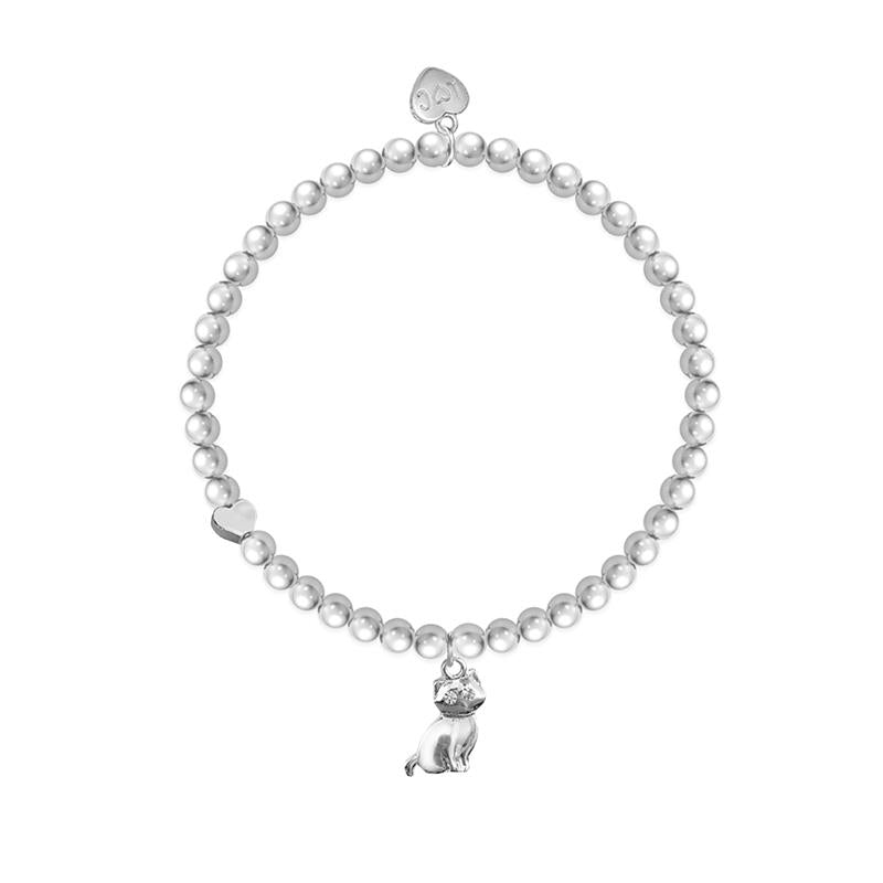 Life Charms Silver Plated Beaded Stretch Bracelet - Cat