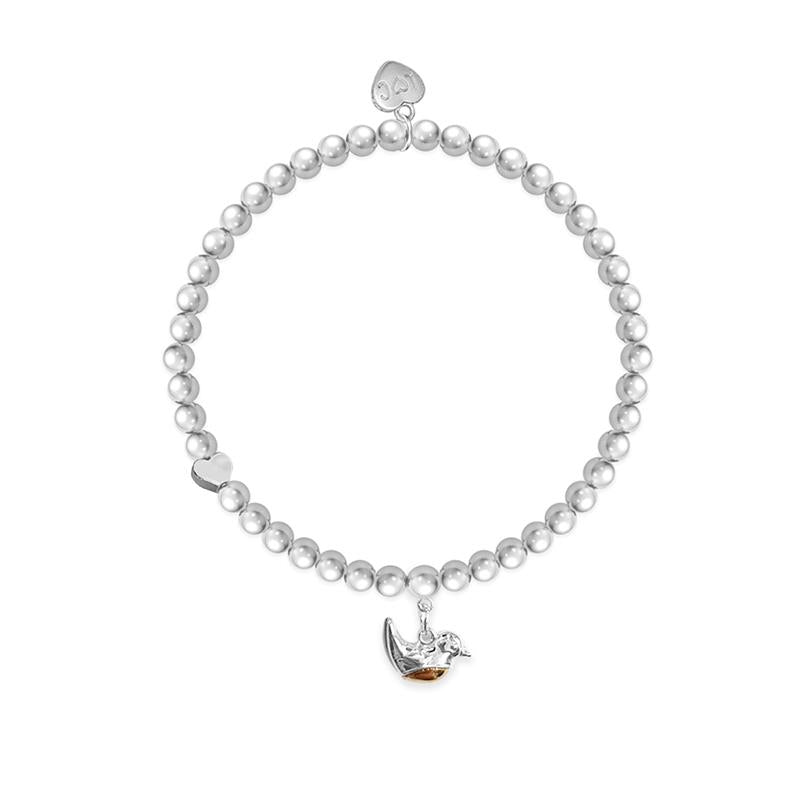 Life Charms Silver Plated Beaded Stretch Bracelet - Robins