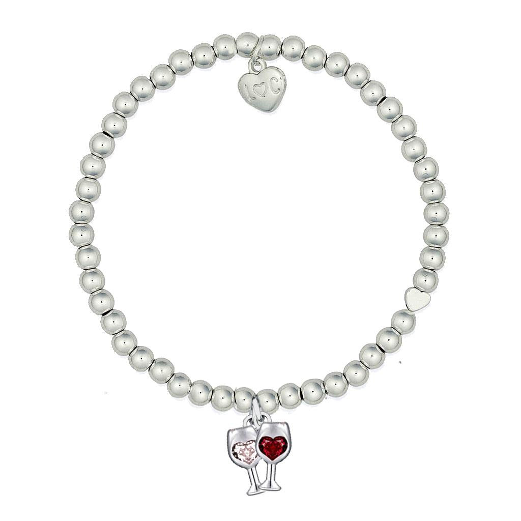 Life Charms Silver Plated Beaded Stretch Bracelet - Besties