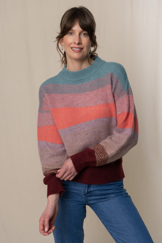 Lily & Me Art Colour Block Jumper in Mulberry