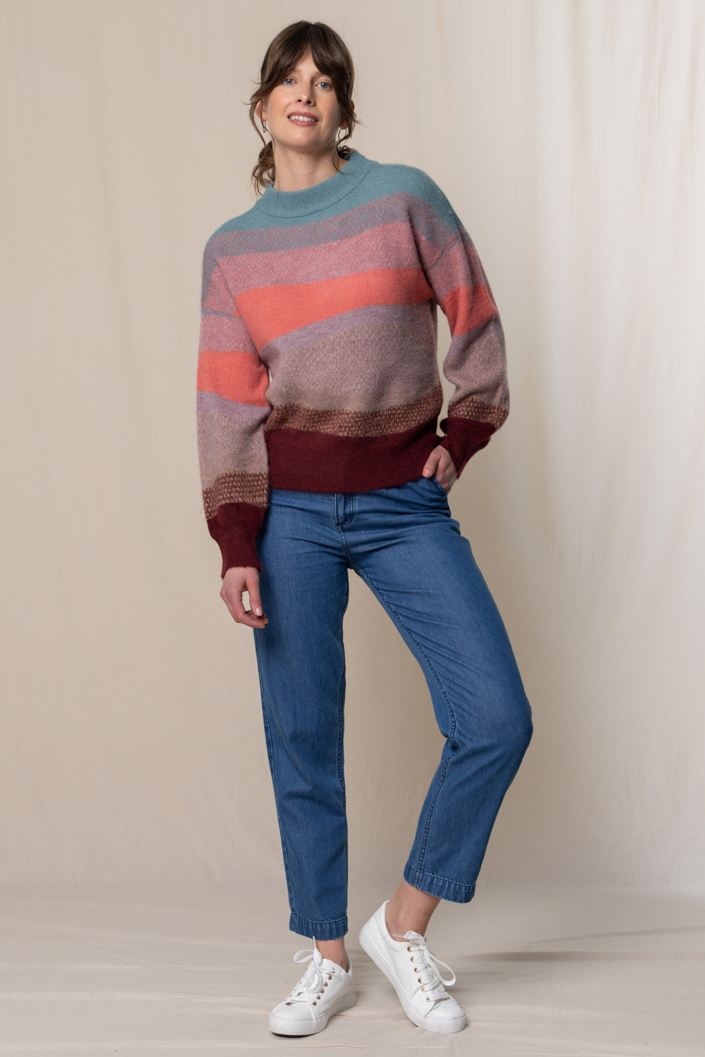 Lily & Me Art Colour Block Jumper in Mulberry