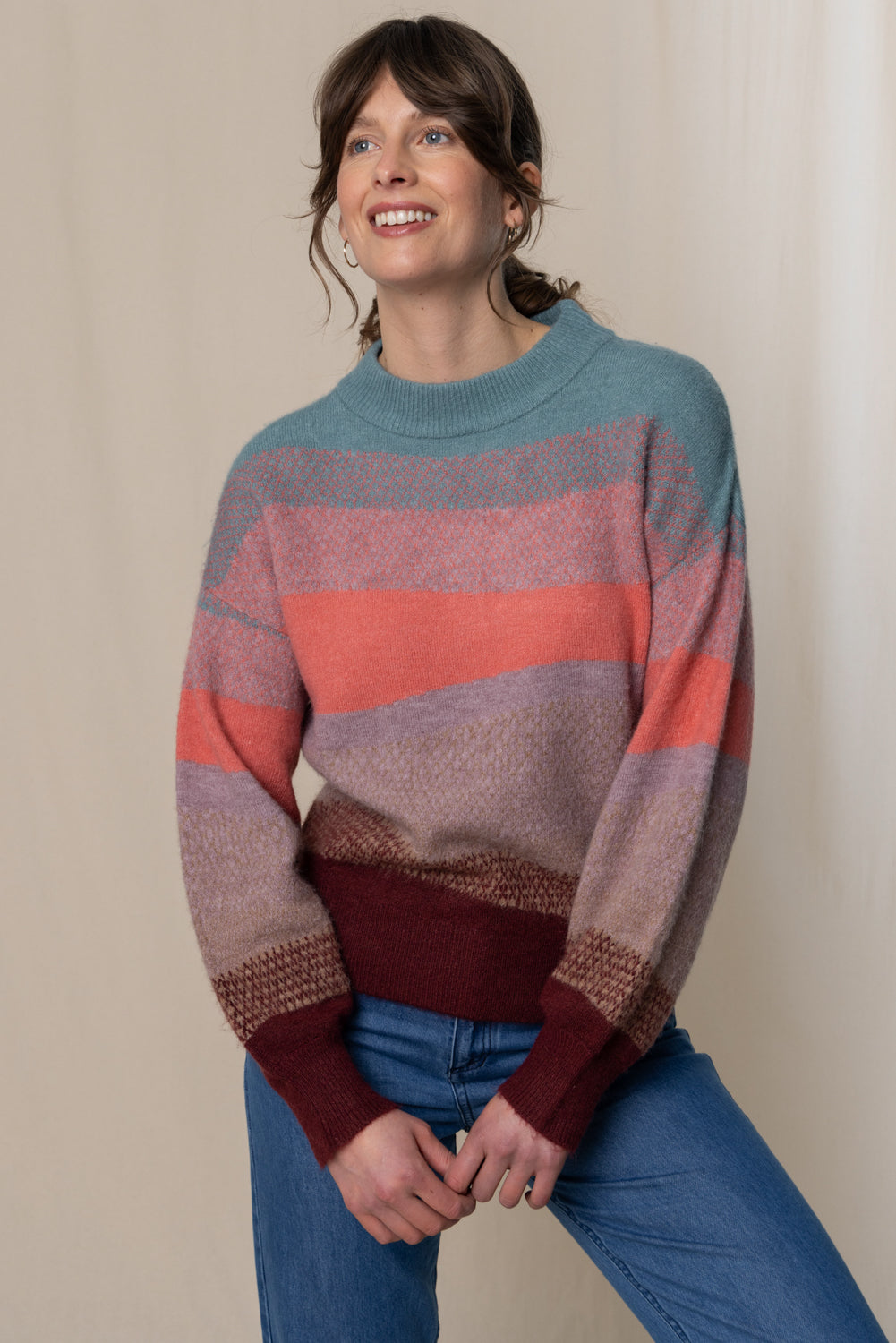 Lily & Me Art Colour Block Jumper in Mulberry