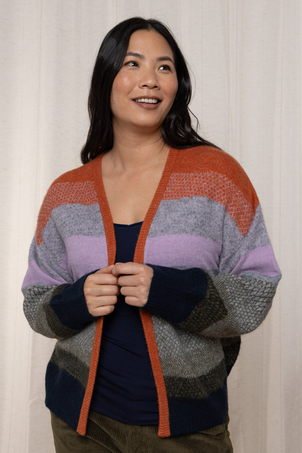 Lily & Me Nancy Colour Block Cardigan - Olive Green