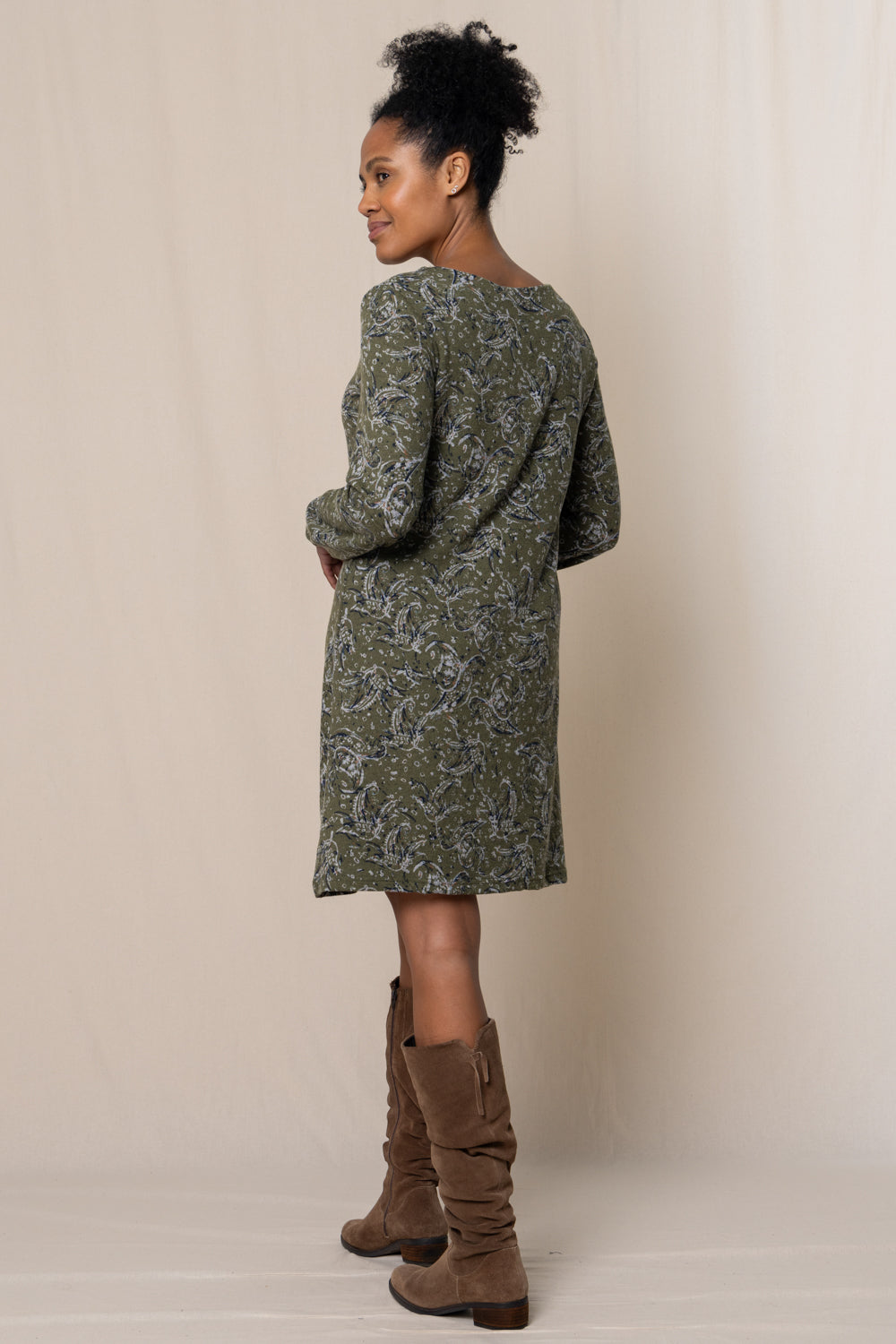 Lily & Me Sage Swing Dress Painterly Print - Olive Green