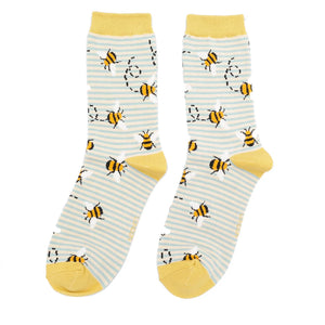 Miss Sparrow Bamboo Bees & Stripes Socks - Silver