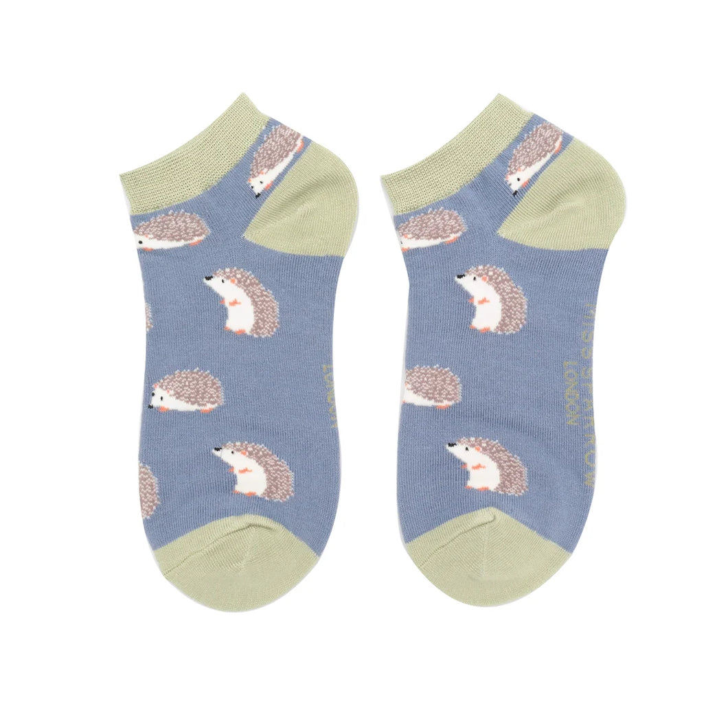 Miss Sparrow Bamboo Hedgehogs Trainer Socks - Blue