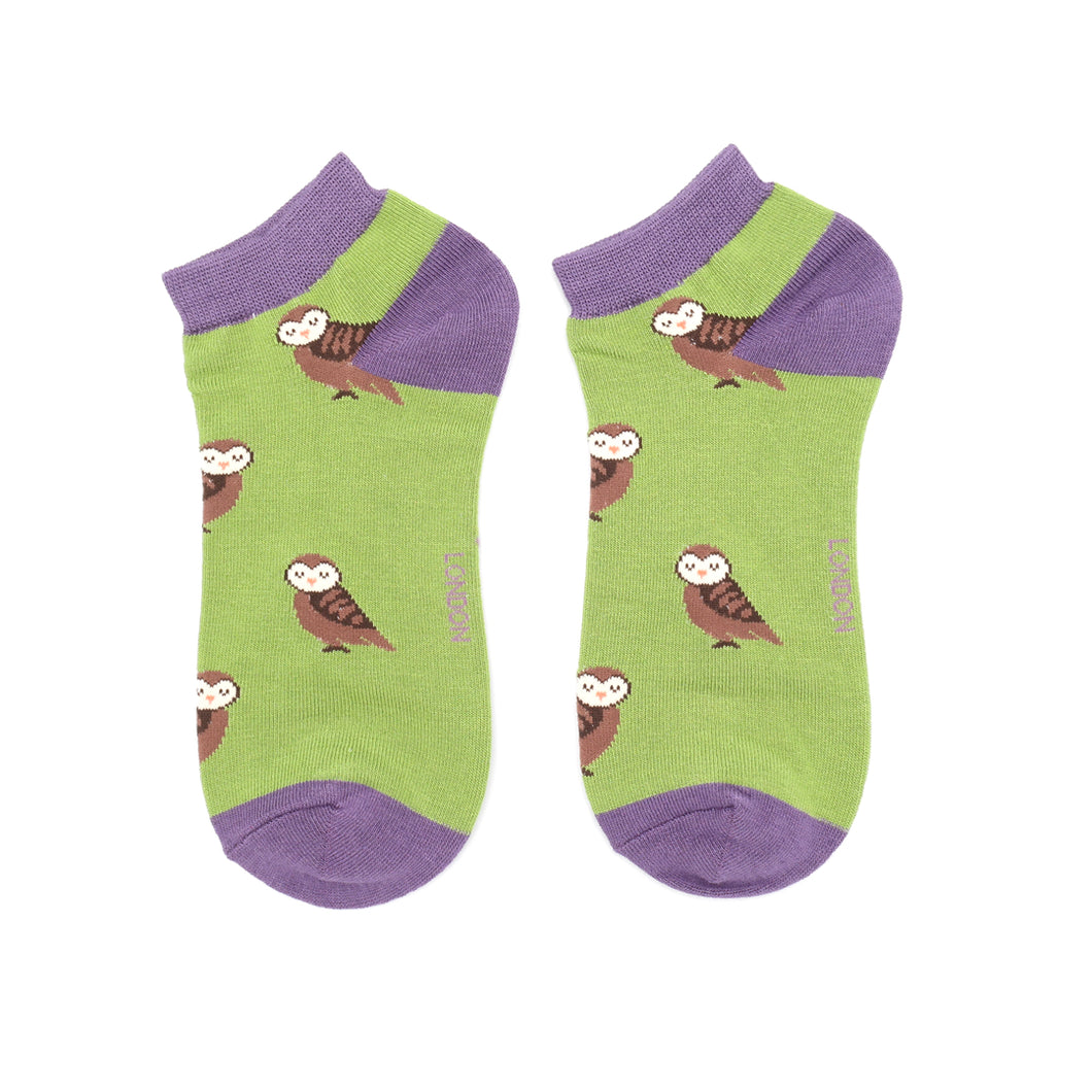 Miss Sparrow Bamboo Owls Trainer Socks - Green
