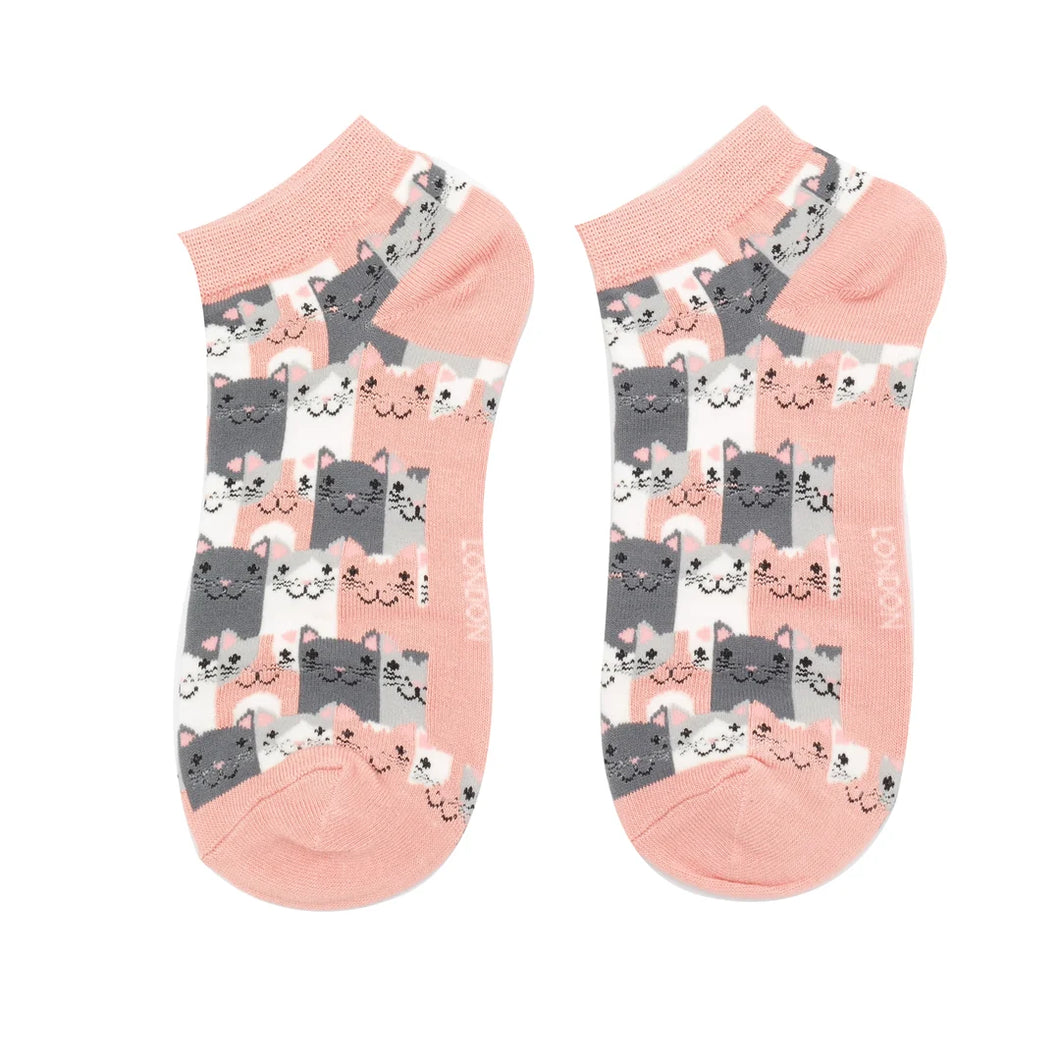 Miss Sparrow Bamboo Happy Cats Trainer Socks - Dusky Pink