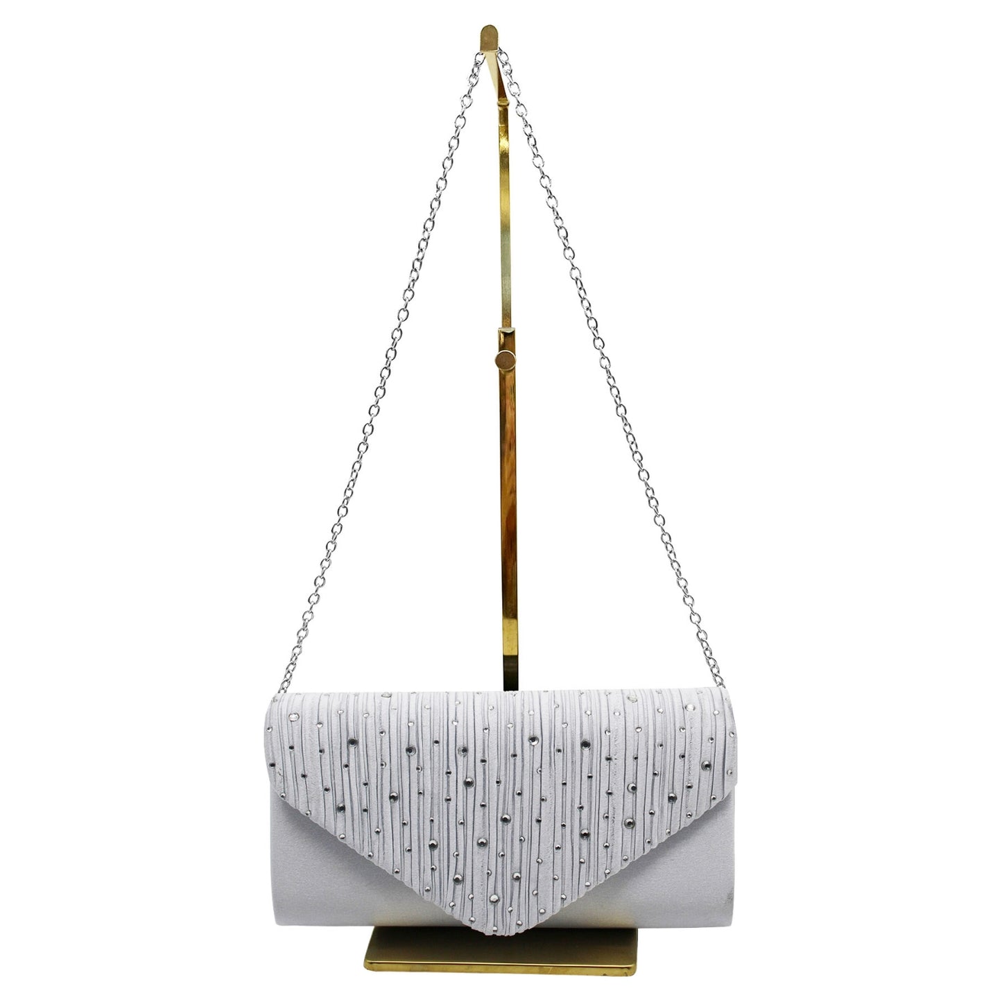 Envelope Style Clutch Bag with Rhinestones - Silver or cream