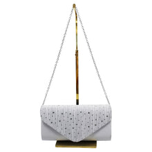 Load image into Gallery viewer, Envelope Style Cluth Bag with Rhinestones - Cream or silver