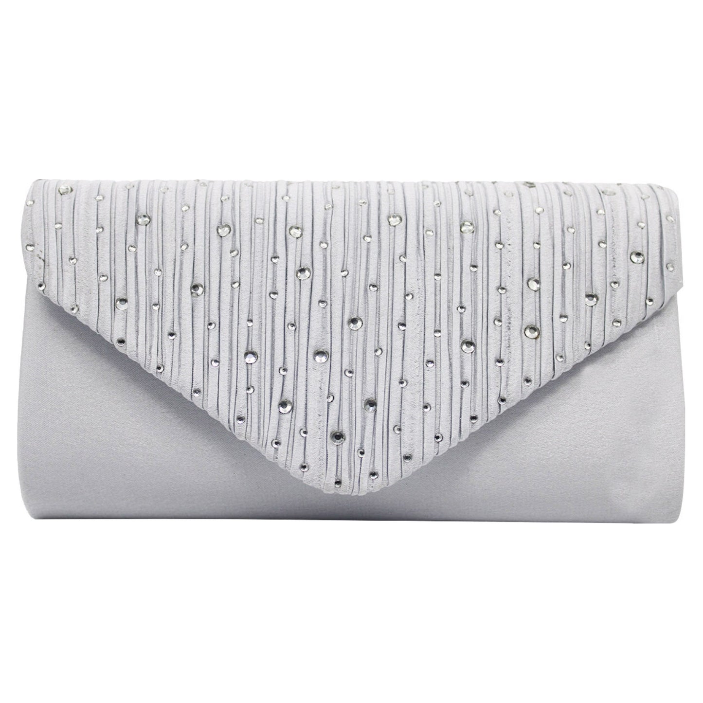 Envelope Style Clutch Bag with Rhinestones - Silver or cream