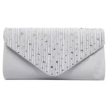 Load image into Gallery viewer, Envelope Style Cluth Bag with Rhinestones - Cream or silver