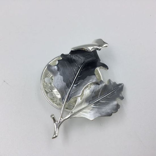 Magnetic Scarf Brooch - Silver Leaves