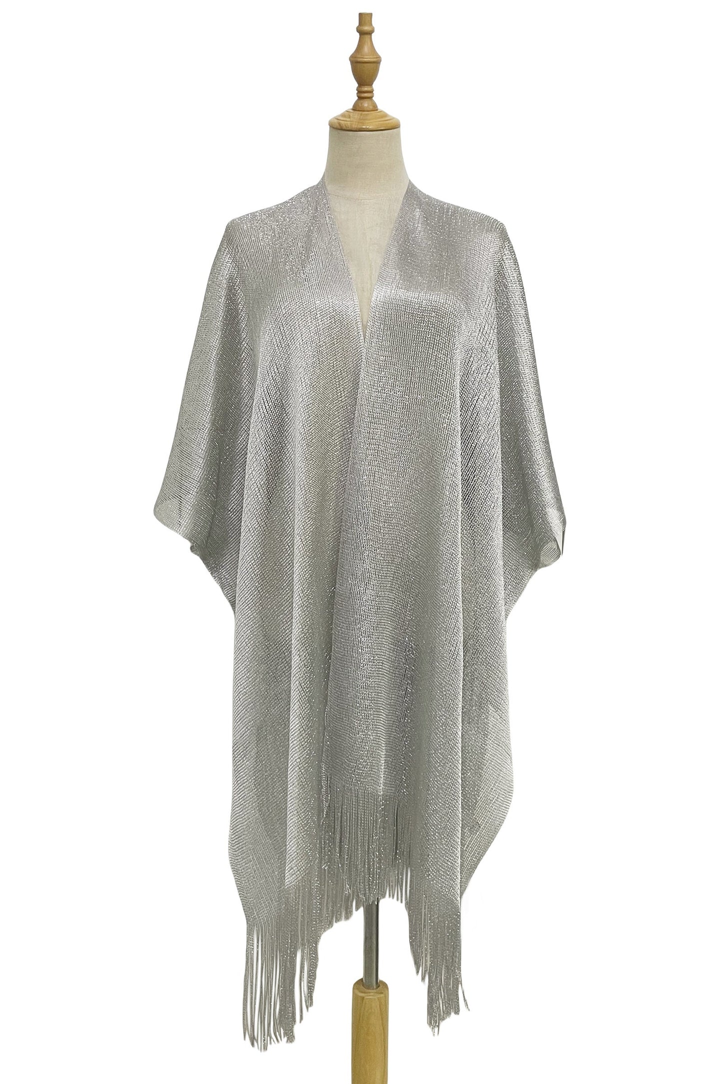 Plain Metallic Thread Tassel Edge Kimono / Coverup - Silver or Black