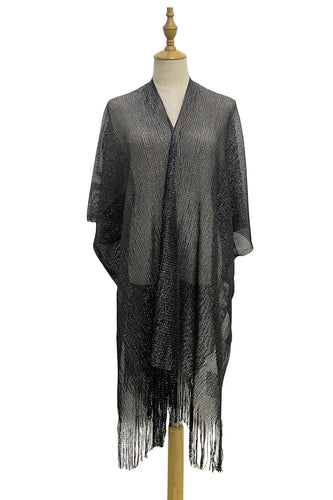 Plain Metallic Thread Tassel Edge Kimono / Coverup - Silver or Black