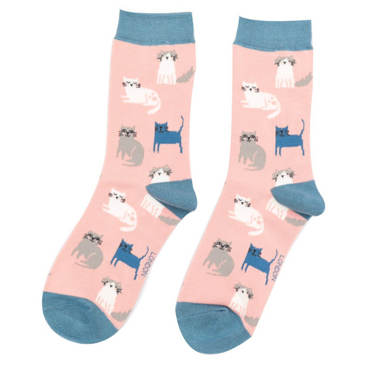 Miss Sparrow Bamboo Cute Cats Socks - Pink