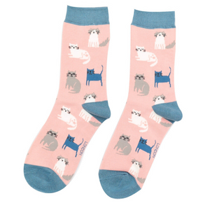 Miss Sparrow Bamboo Cute Cats Socks - Baby Pink