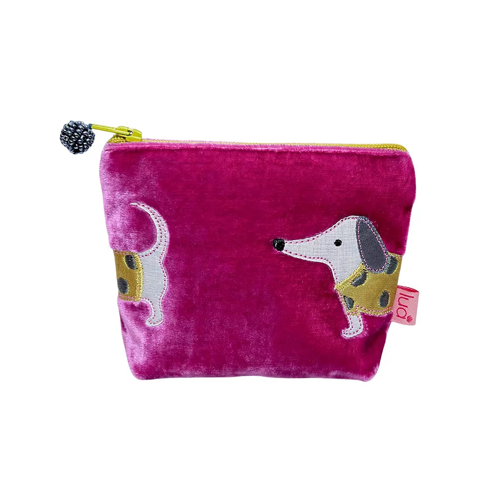 Lua Velvet Sausage Dog Appliqué Coin Purse – Fuchsia pink