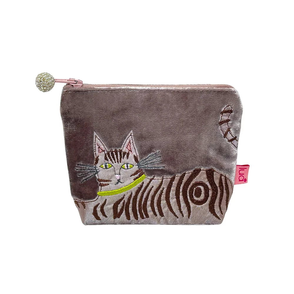 Lua Velvet Tabby Cat Appliqué Coin Purse – Mink