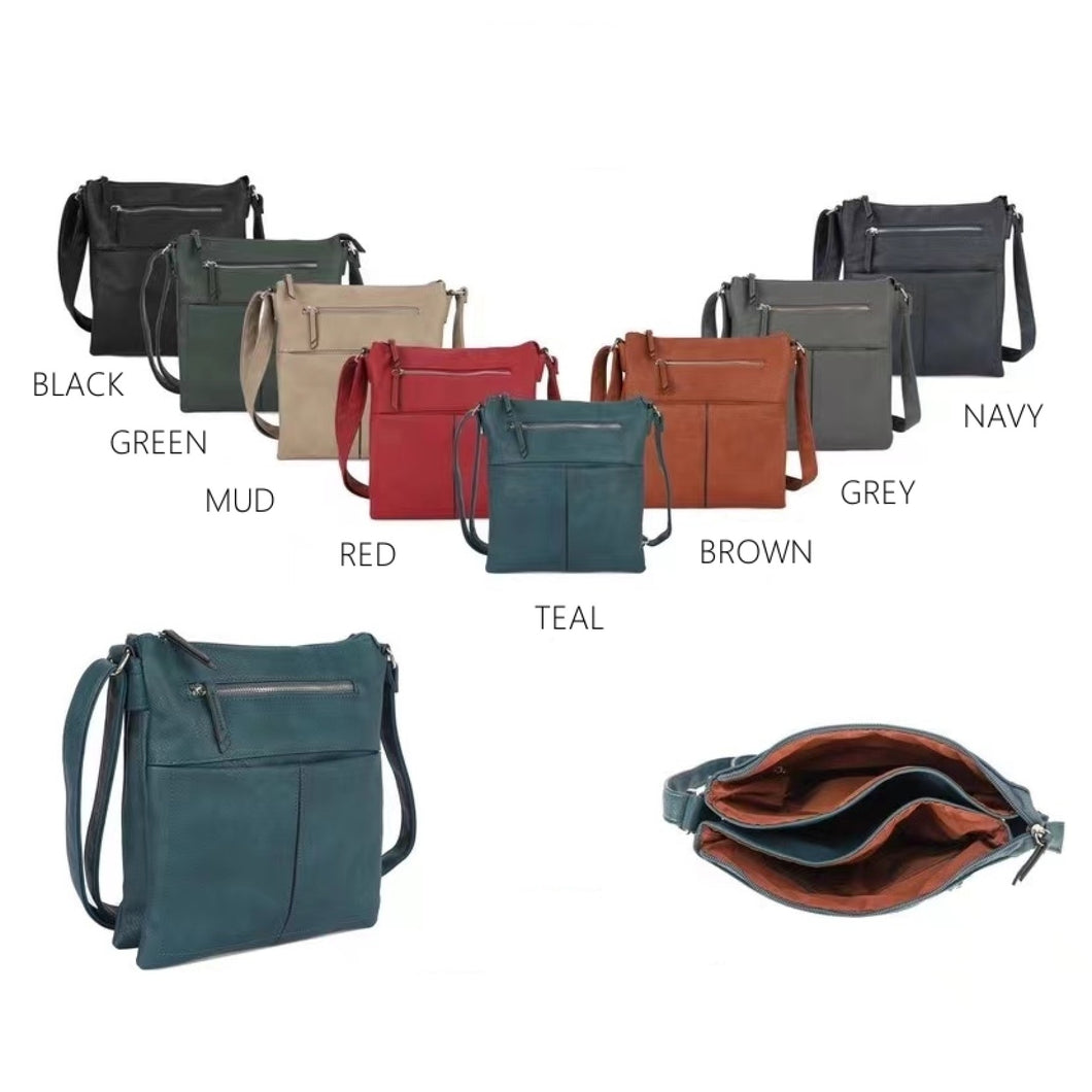 Anna Vegan Leather Messenger Bag with Front Pocket - Choice of colours