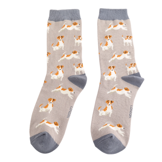 Miss Sparrow Bamboo Socks Jack Russels - Grey