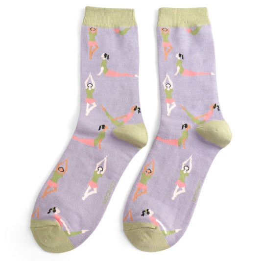 Miss Sparrow Bamboo Yoga Poses Socks - Lilac