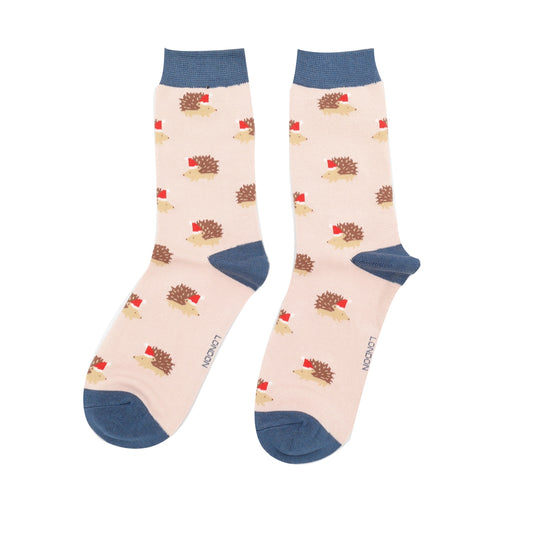 Miss Sparrow Bamboo Festive Hedgehogs Socks - Dusky Pink