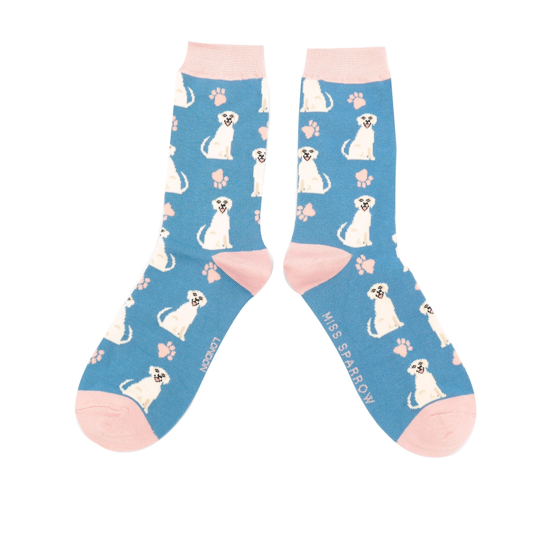 Miss Sparrow Bamboo Happy Labradors Socks - Blue