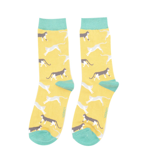 Miss Sparrow Bamboo Wandering Cat Socks - yellow