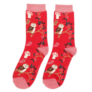 Miss Sparrow Bamboo Owl Socks - Red