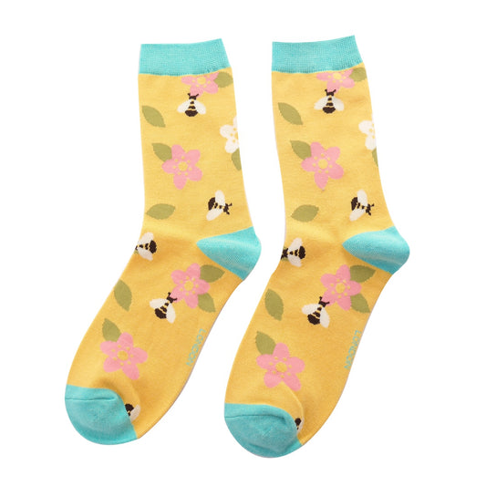 Miss Sparrow Bamboo Bees and Flowers Socks - Yellow