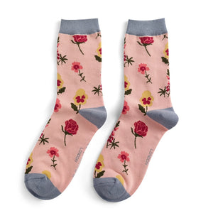 Miss Sparrow Bamboo Floral Socks - Dusky Pink
