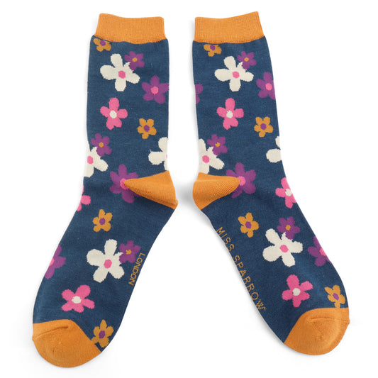 Miss Sparrow Bamboo Cute Daisy Socks - Navy