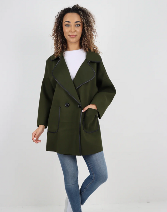 Italian One Size Button Cape Coat - Khaki Green