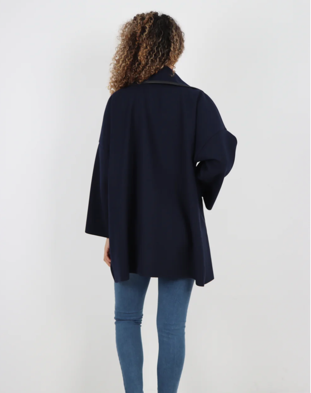 Italian One Size Button Cape Coat - Navy