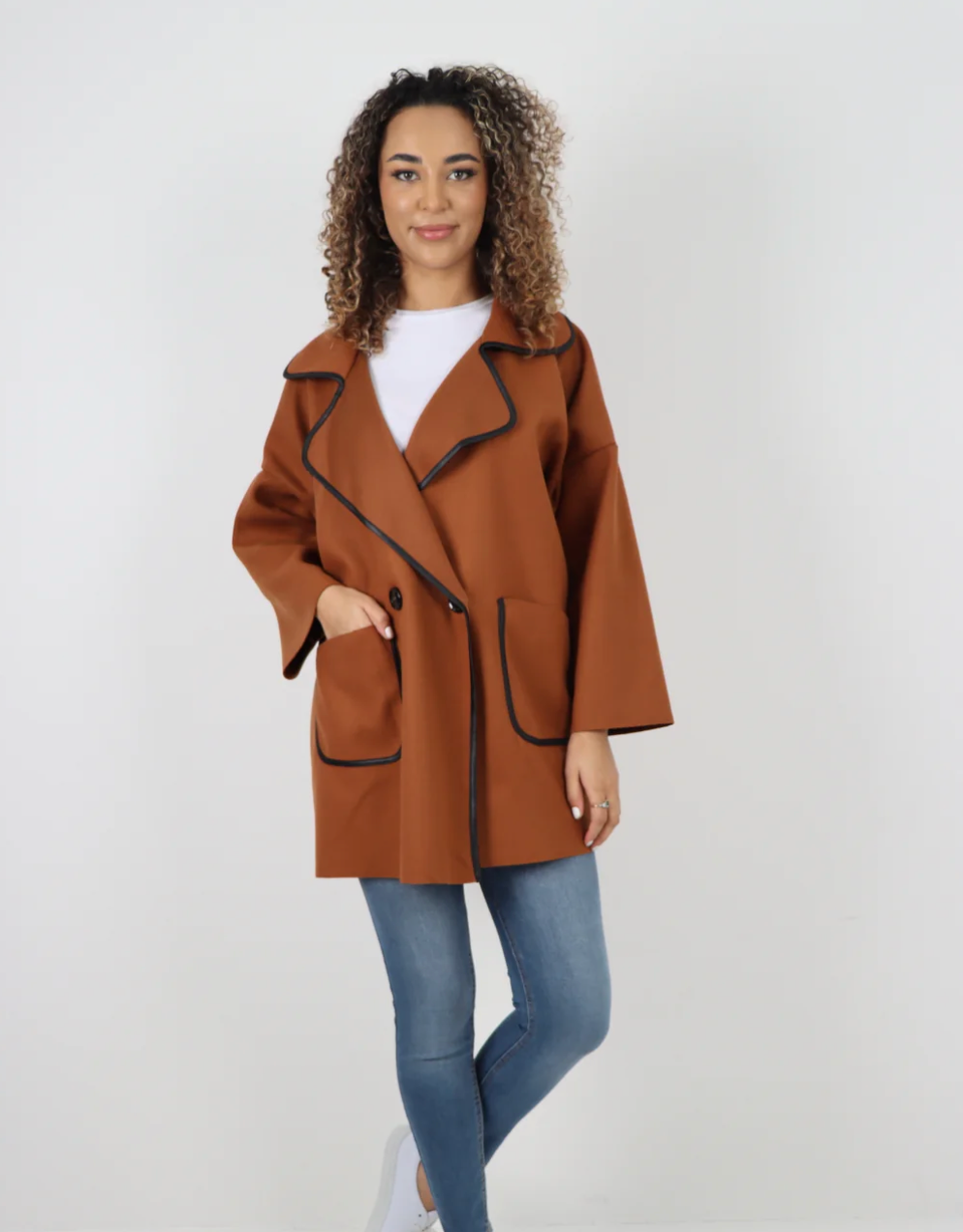 Italian One Size Button Cape Coat - Ginger