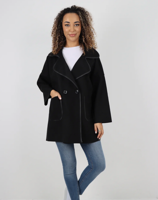 Italian One Size Button Cape Coat - Black